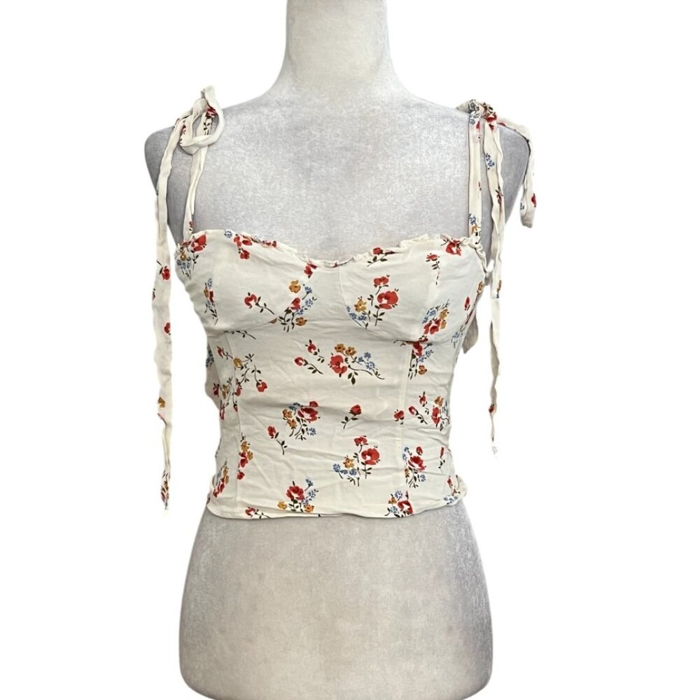Reformation Floral Tie Strap Crop Top Women's Size 6 Cottagecore Corset Summer - Picture 2 of 7